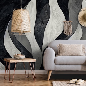 Black and gray abstract wallpaper | Wall Decor | Home Renovation | Wall Art | Peel and Stick Or Non Self-Adhesive Vinyl Wallpaper
