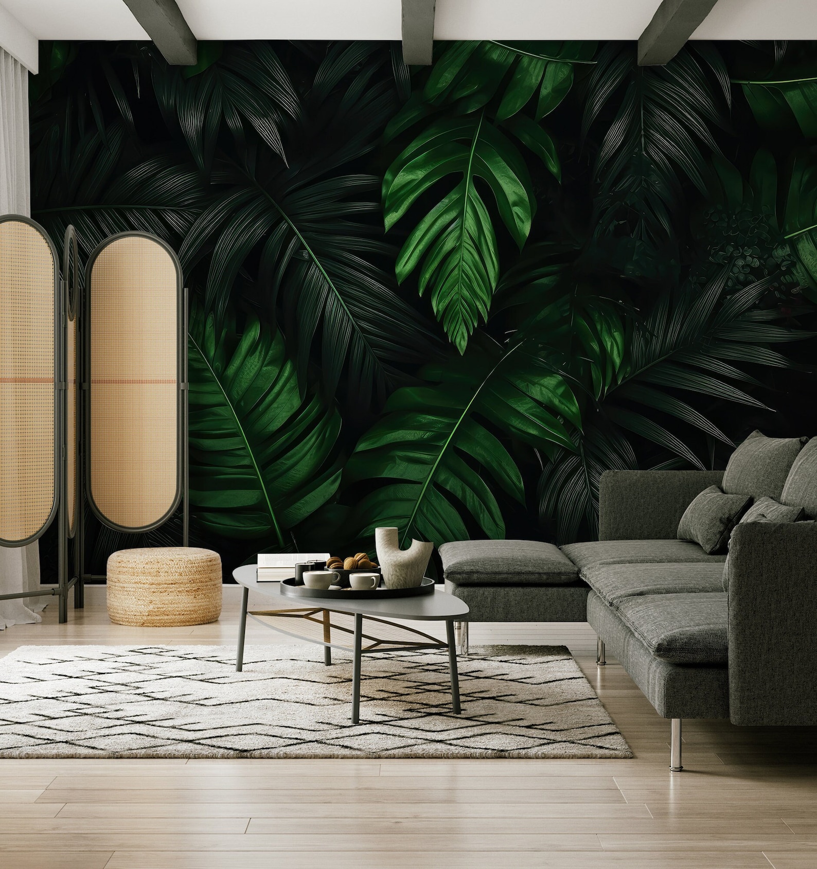 Dark Green Tropical Wallpaper, Palm Leaf | Wall Decor | Home Renovation ...
