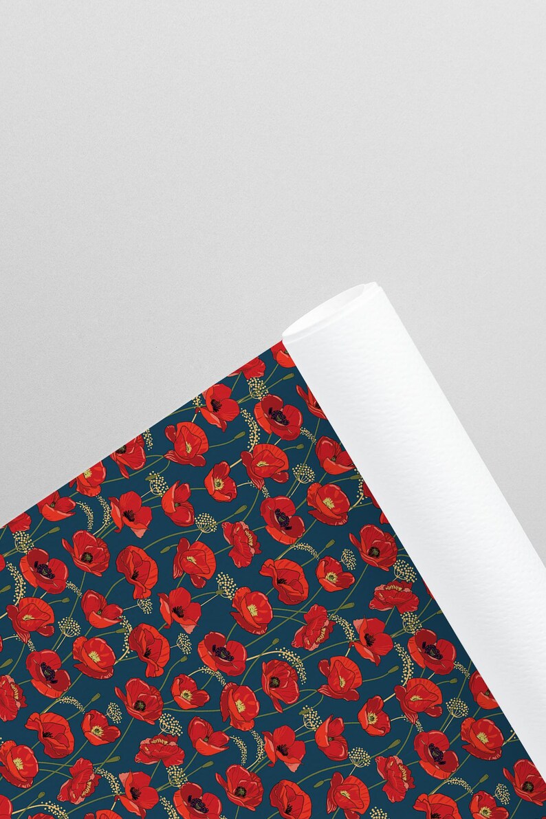 Blue Wallpaper With Red Poppy Flowers | Floral Wall Mural | Home ...