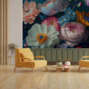 Bunte abstrakte Blumentapete Wanddekoration Hausrenovierung Wandkunst Vinyl-Tapete zum Abziehen und Aufkleben oder nicht selbstklebend Bild 5