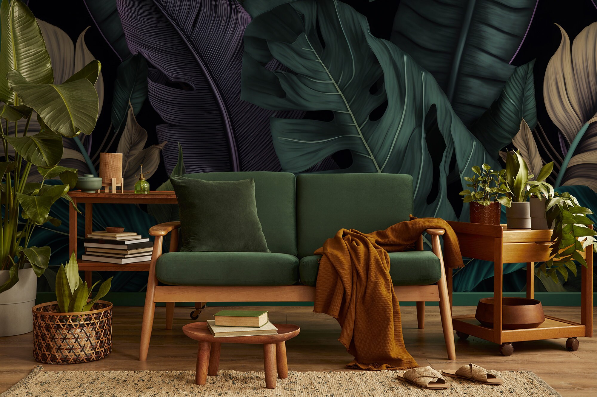 Dark Leaves Wall Mural, Tropical Leaf Wallpaper | Wall Decor | Home ...