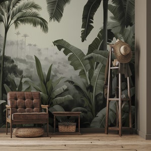 Tropical landscape wallpaper, banana tree | Wall Decor | Home Renovation | Wall Art | Peel and Stick Or Non Self-Adhesive Vinyl Wallpaper