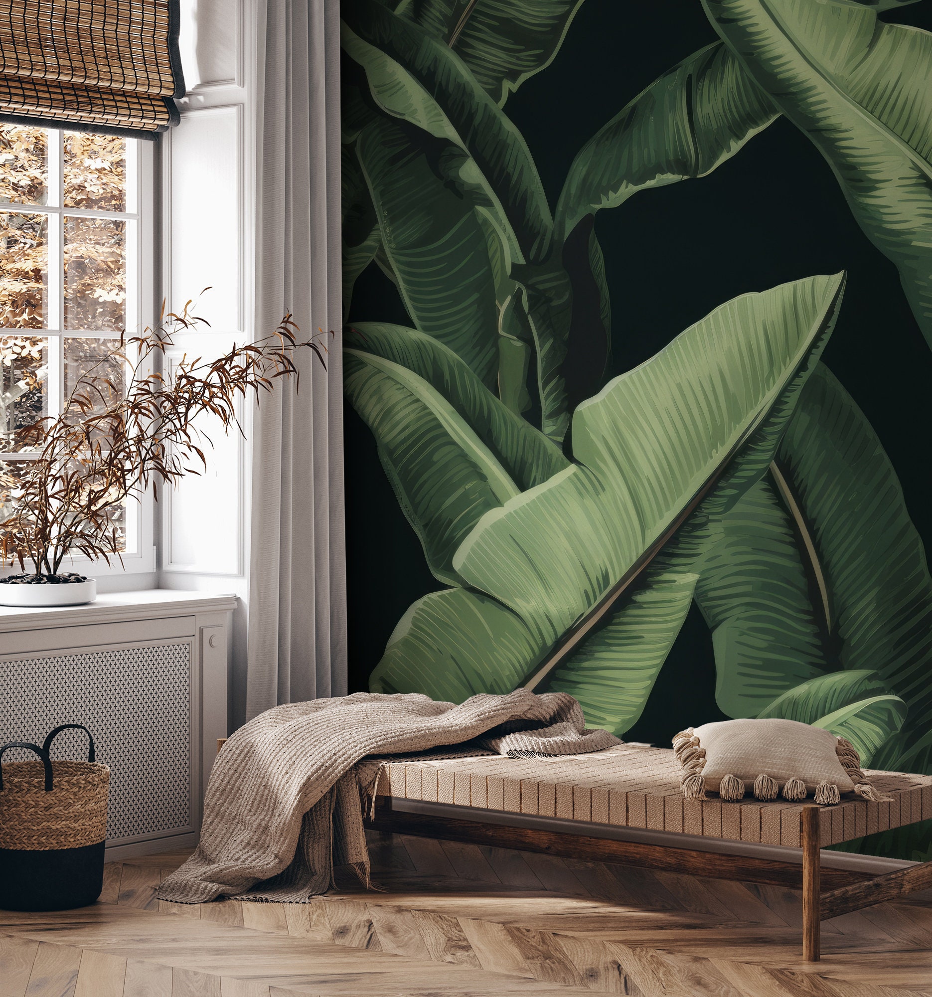 Tropical Leaves Wall Mural, Banana Leaf Wallpaper | Wall Decor | Home ...
