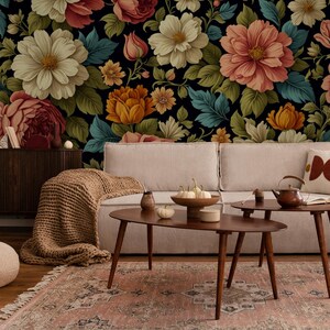 Floral wallpaper, colorful Wall Mural | Home Renovation | Wall Art | Peel and Stick Or Non Self-Adhesive Vinyl Wallpaper