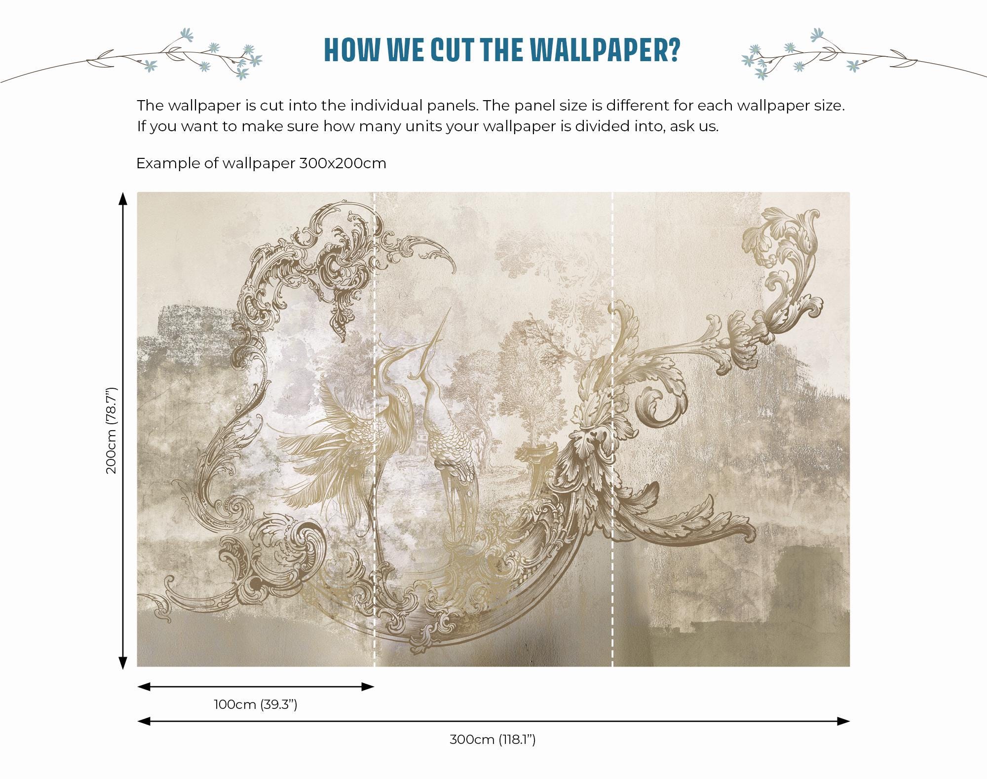 Modern Rococo Wallpaper | Bird Grunge Wall Mural | Home Renovation ...
