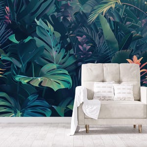 Botanical wallpaper, exotic tropical plant Wall Mural | Home Renovation | Wall Art | Peel and Stick Or Non Self-Adhesive Vinyl Wallpaper