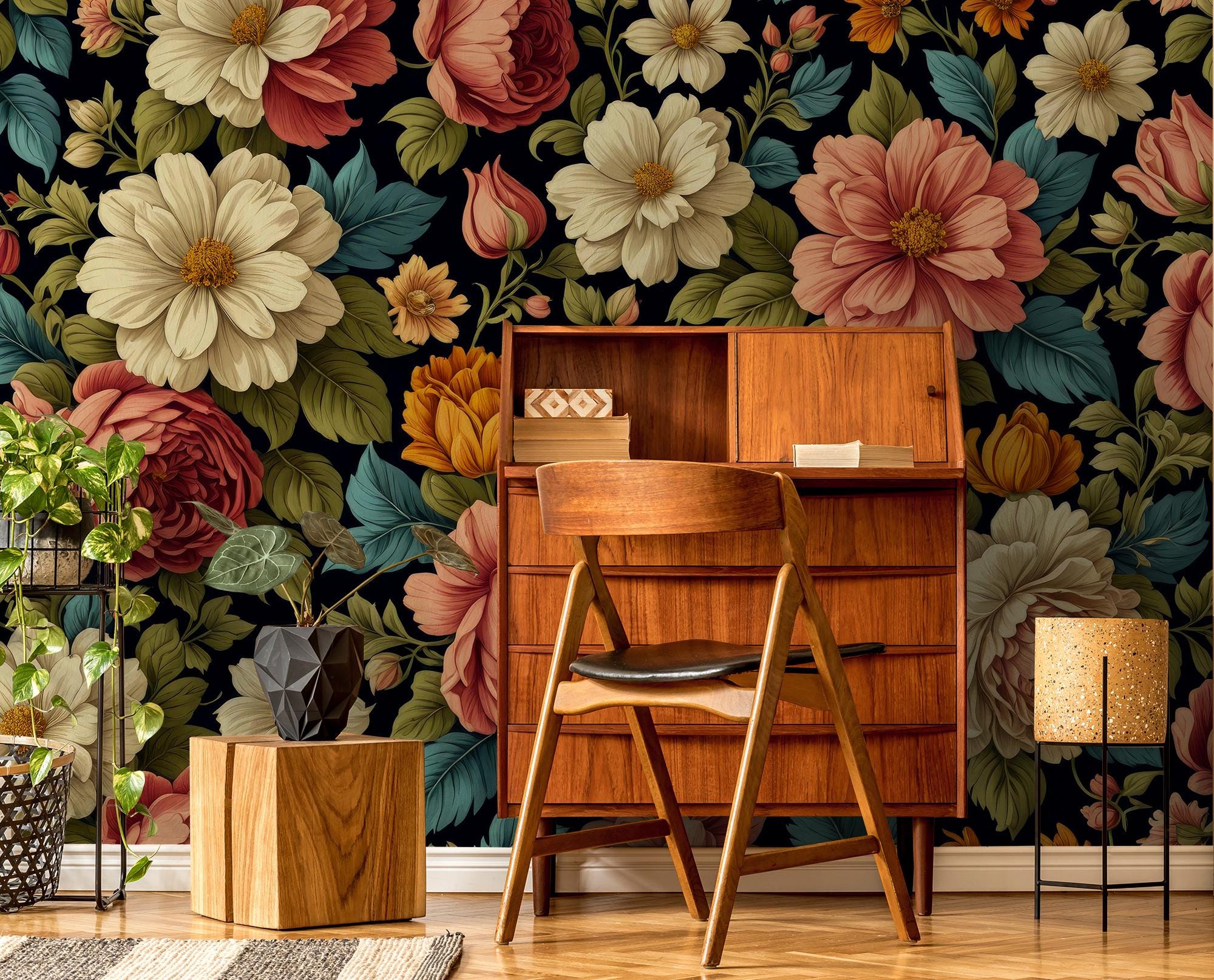 Floral Wallpaper, Colorful Wall Mural | Home Renovation | Wall Art ...