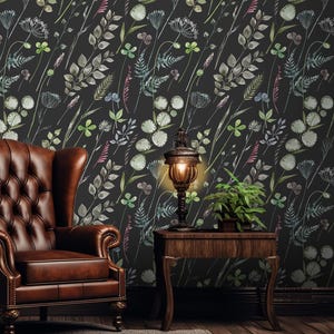 Dark field herbs and leaves | Wildflowers Wall Decor | Home Renovation | Wall Art | Peel and Stick Or Non Self-Adhesive Vinyl Wallpaper