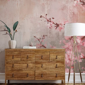 Kirschblütenzweig Betontapete Wanddekoration Hausrenovierung Wandkunst Vinyl-Tapete zum Abziehen und Aufkleben oder nicht selbstklebend Bild 3