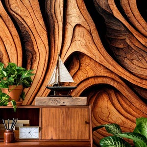 Carta da parati astratta in legno, murale in legno | Decorazioni per la casa | Ristrutturazione casa | Arte della parete | Carta da parati in vinile staccabile e incollabile o non autoadesiva