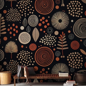 Dark abstract wallpaper | leaves and flower Wall Mural | Home Renovation | Wall Art | Peel and Stick Or Non Self-Adhesive Vinyl Wallpaper