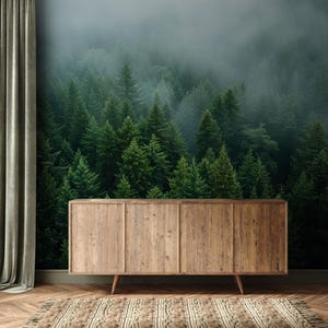 Green forest wallpaper | fog Home Decor | Home Renovation | Wall Art | Peel and Stick Or Non Self-Adhesive Vinyl Wallpaper