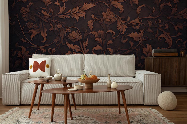 Dark Brown Floral Wallpaper Wall Mural Home Decor Home Renovation Wall