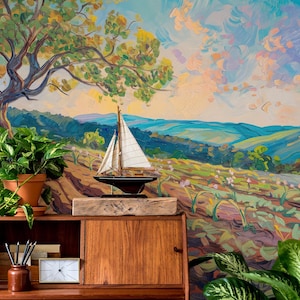 Farmland rural landscape wallpaper | Home Decor | Home Renovation | Wall Art | Peel and Stick Or Non Self-Adhesive Vinyl Wallpaper