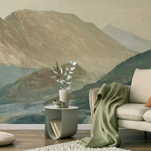 Mountains & hills vintage wallpaper | Nature Wall Mural | Home Renovation | Wall Art | Peel and Stick Or Non Self-Adhesive Vinyl Wallpaper