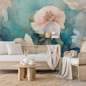 Watercolor abstract floral wallpaper | Wall Decor | Home Renovation | Wall Art | Peel and Stick Or Non Self-Adhesive Vinyl Wallpaper