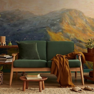 Vintage mountain landscape painting wallpaper| Wall Mural | Home Renovation | Wall Art | Peel and Stick Or Non Self-Adhesive Vinyl Wallpaper