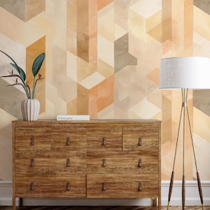 Carta da parati geometrica arancione | Murale astratto | Decorazioni per la casa | Ristrutturazione casa | Arte della parete | Carta da parati in vinile staccabile e incollabile o non autoadesiva
