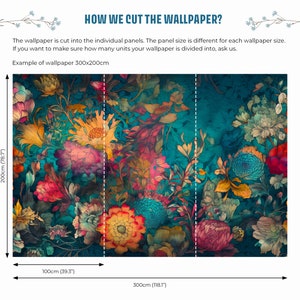 Blaugrüne abstrakte Tapete mit bunten Blumen Wanddekoration Hausrenovierung Wandkunst Vinyl-Tapete zum Abziehen und Aufkleben oder nicht selbstklebend Bild 8