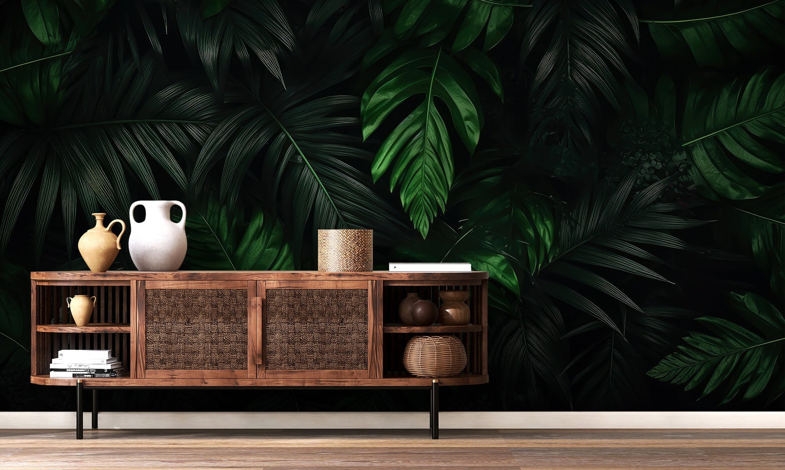 Dark Green Tropical Wallpaper, Palm Leaf | Wall Decor | Home Renovation ...