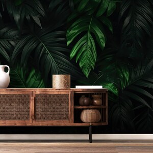 Dark Green Tropical Wallpaper, Palm Leaf | Wall Decor | Home Renovation ...