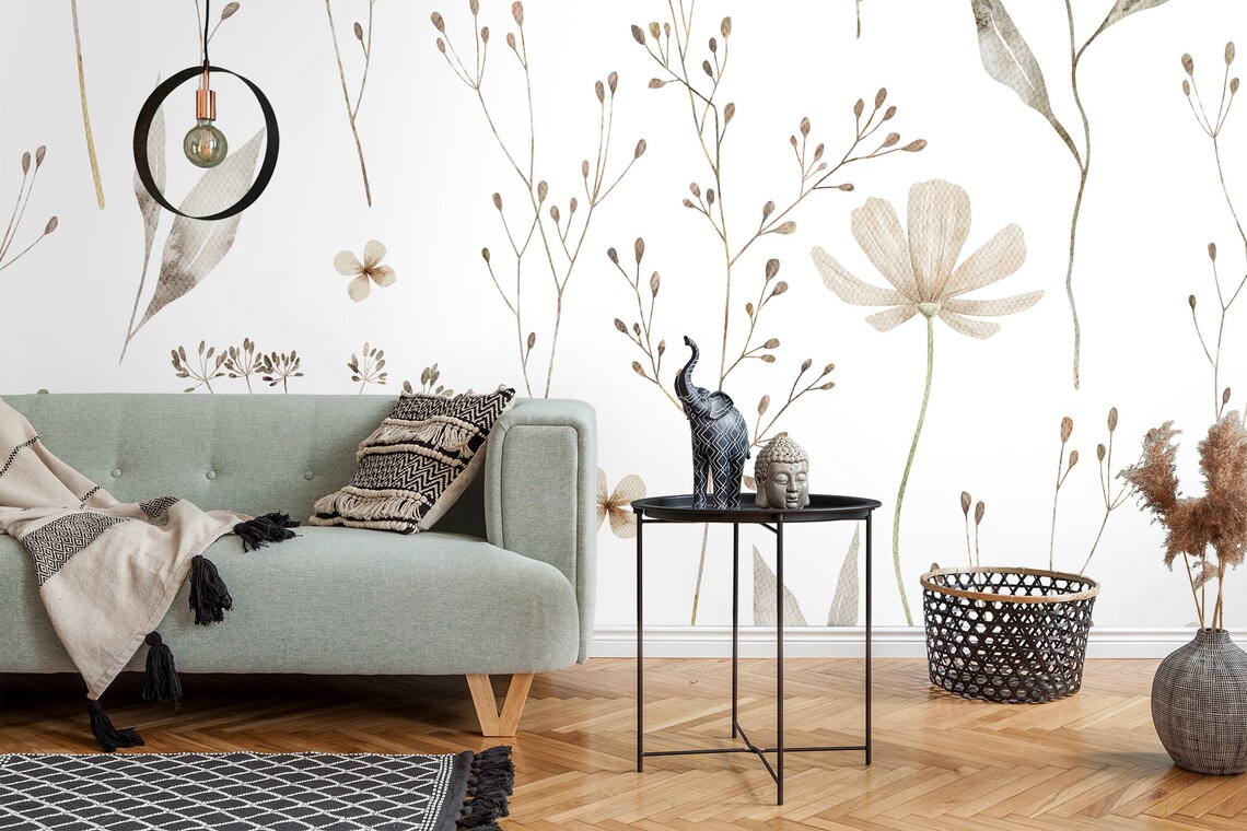 Meadow Flowers White Botanical Wallpaper | Wall Decor | Home Renovation ...