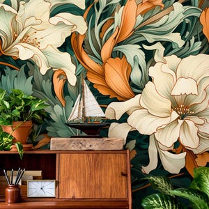 Floral wallpaper, abstract Home Decor | Home Renovation | Wall Art | Peel and Stick Or Non Self-Adhesive Vinyl Wallpaper