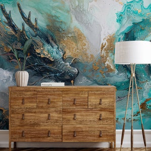 Chinese abstract wallpaper with dragon | Wall Decor | Home Renovation | Wall Art | Peel and Stick Or Non Self-Adhesive Vinyl Wallpaper