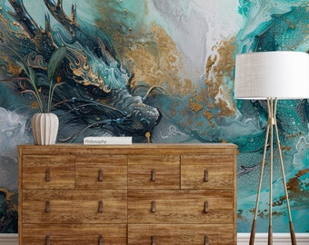 Abstrakte chinesische Drachentapete | Wanddekoration | Wohnungsrenovierung | Wandkunst | Selbstklebende oder nicht selbstklebende Vinyltapete