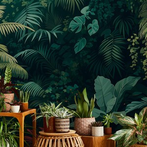 Tropical wallpaper, green leaves Wall Mural | Home Renovation | Wall Art | Peel and Stick Or Non Self-Adhesive Vinyl Wallpaper