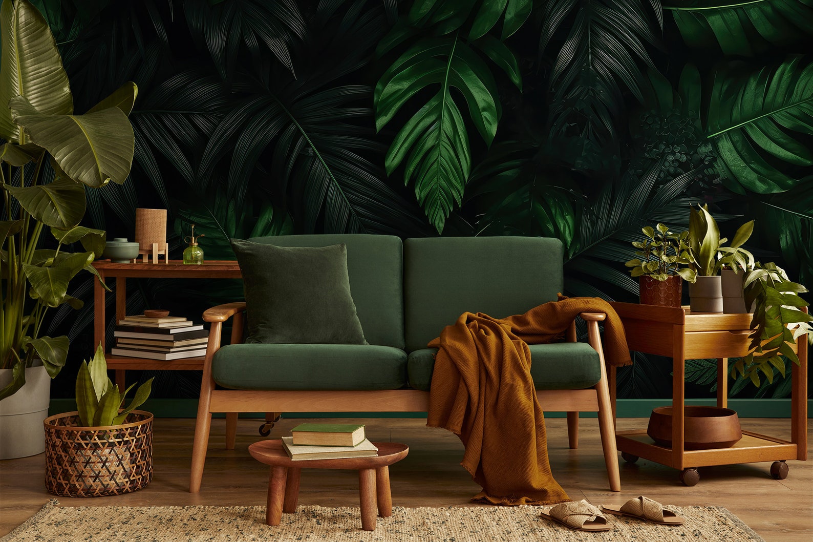 Dark Green Tropical Wallpaper, Palm Leaf | Wall Decor | Home Renovation ...