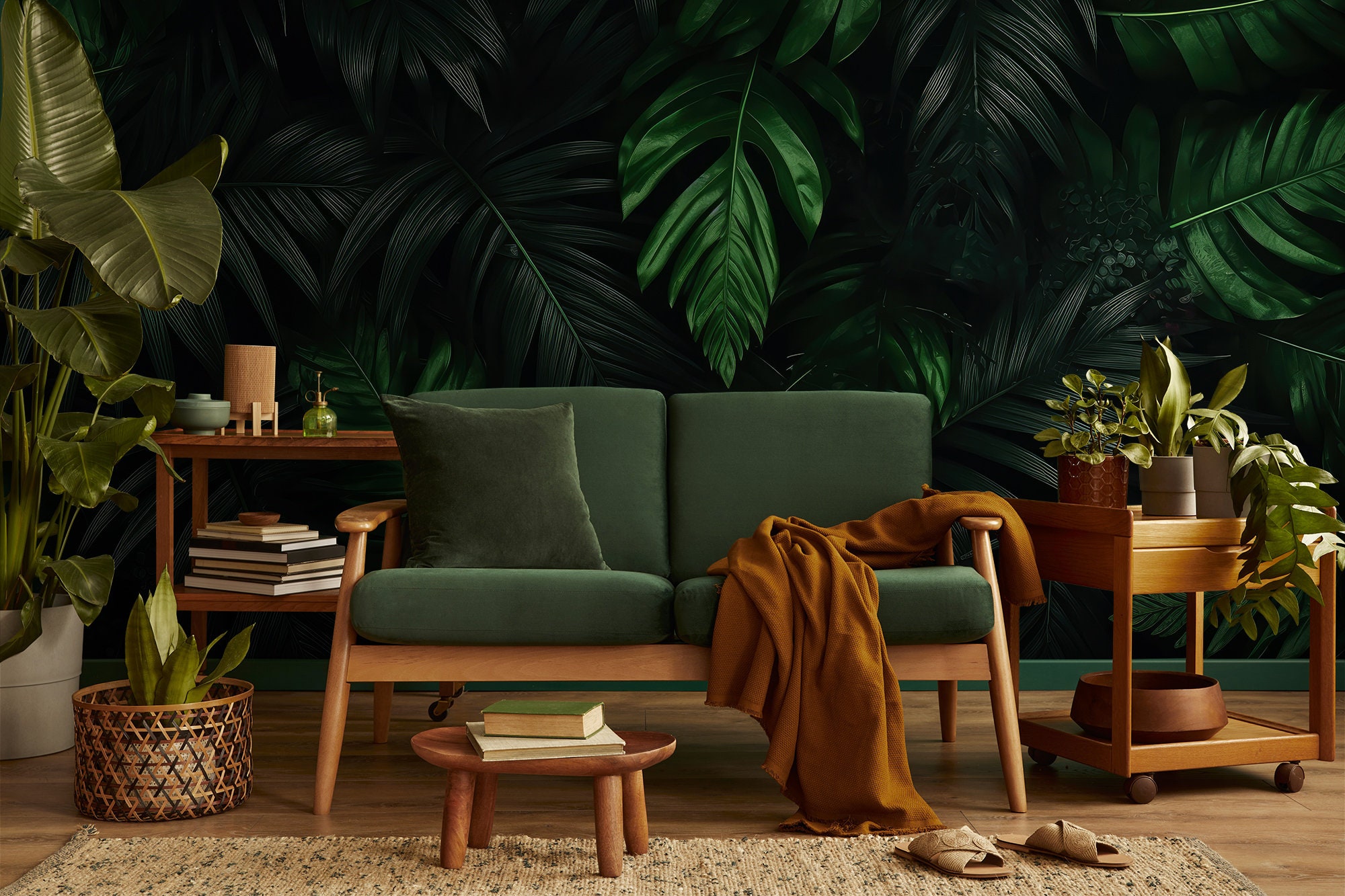 Dark Green Tropical Wallpaper, Palm Leaf | Wall Decor | Home Renovation ...