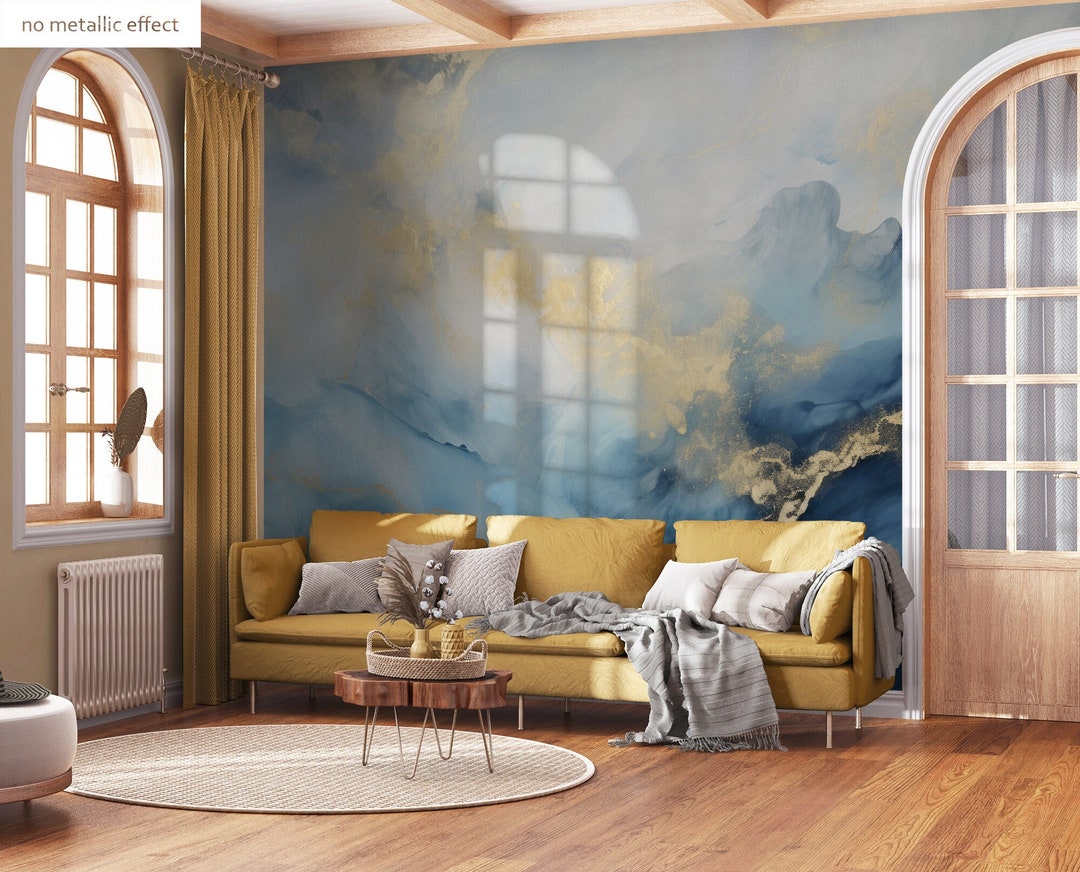 Blue and Matte Gold Marble Wallpaper | Wall Decor | Home Renovation ...