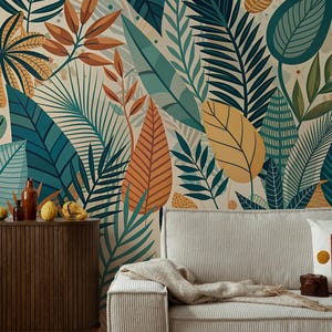 Leaves abstract wallpaper | Botanical Mural | Home Decor | Home Renovation | Wall Art | Peel and Stick Or Non Self-Adhesive Vinyl Wallpaper