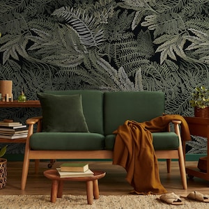 Fern leaf dark green botanical wallpaper | Wall Mural | Home Renovation | Wall Art | Peel and Stick Or Non Self-Adhesive Vinyl Wallpaper