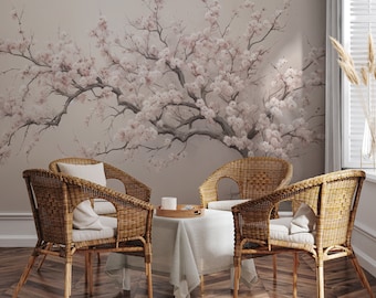 Cherry blossom tree wallpaper | Floral Wall Decor | Home Renovation | Wall Art | Peel and Stick Or Non Self-Adhesive Vinyl Wallpaper