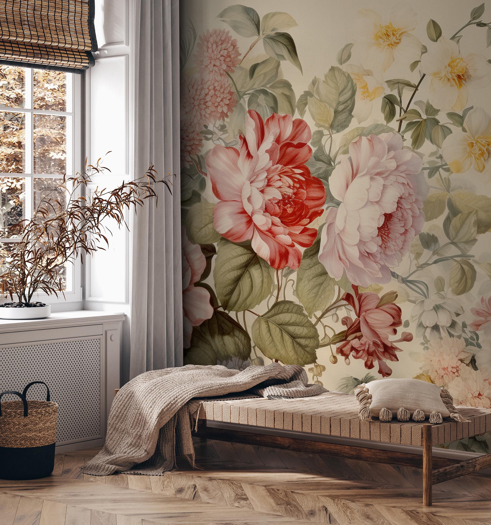 Vintage Flower and Leaves | Botanical Wall Mural | Home Renovation ...
