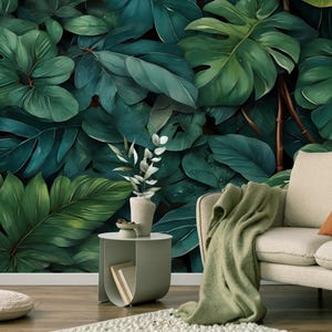 Green Leaves Wallpaper | Botanical Wall Mural | Home Renovation | Wall ... - Botanical Apartment Renovation With Green Walls