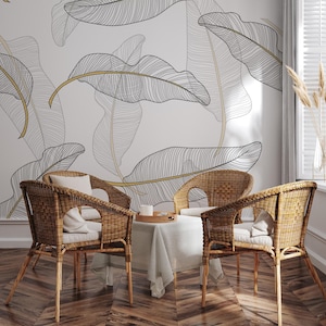 Banana leaves wallpaper, abstract Home Decor | Home Renovation | Wall Art | Peel and Stick Or Non Self-Adhesive Vinyl Wallpaper