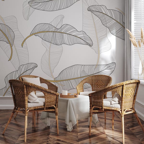 Banana leaves wallpaper, abstract Home Decor | Home Renovation | Wall Art | Peel and Stick Or Non Self-Adhesive Vinyl Wallpaper