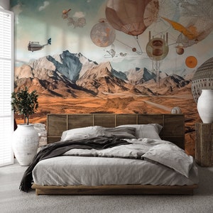 Abstract mountain desert landscape wallpaper | Wall Decor | Home Renovation | Wall Art | Peel and Stick Or Non Self-Adhesive Vinyl Wallpaper