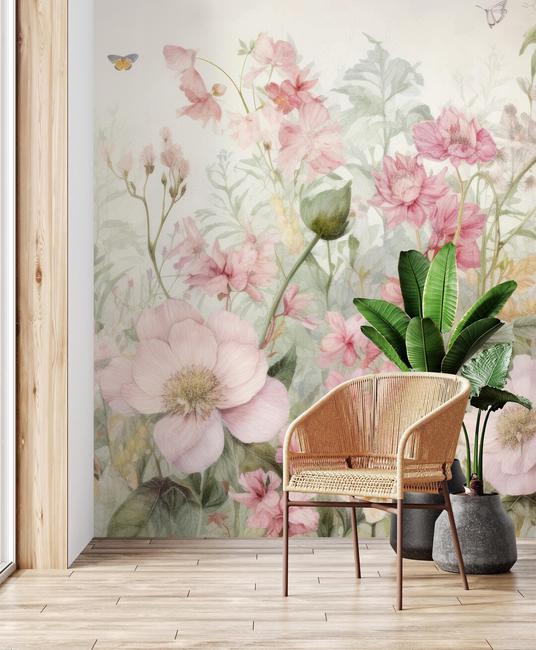 Vintage Floral Wallpaper | Pink Botanical Wall Mural | Home Renovation ...