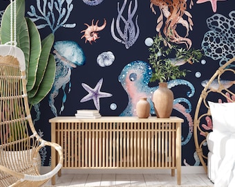 Zeedieren marine marine behang | Wanddecoratie | Woningrenovatie | Kunst aan de muur | Schil en plak of niet-zelfklevend vinylbehang
