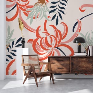 Abstract wallpaper, floral Home Decor | Home Renovation | Wall Art | Peel and Stick Or Non Self-Adhesive Vinyl Wallpaper