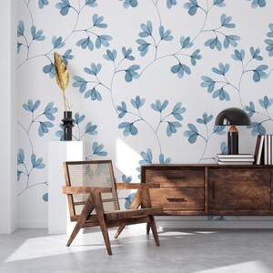 Watercolor Wallpaper, Blue Leaf Home Decor | Home Renovation | Wall Art ...