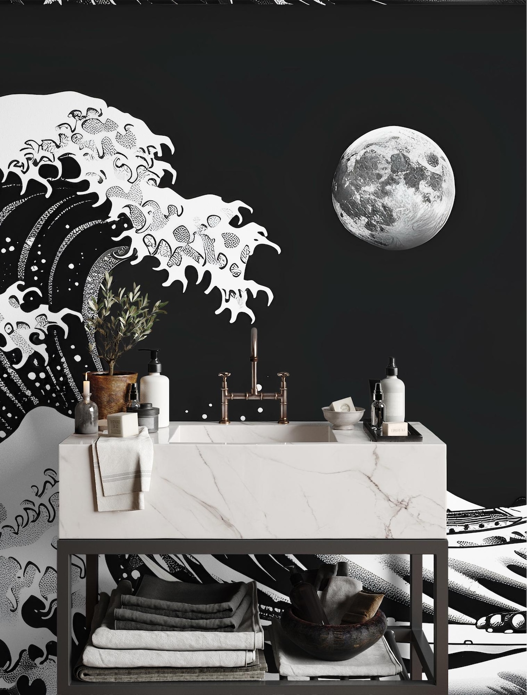 Vintage Ocean Wallpaper, Black and White Home Decor | Home Renovation ...