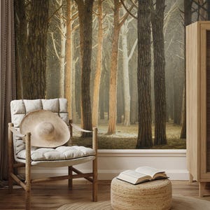 Pine tree wallpaper, forest Home Decor | Home Renovation | Wall Art | Peel and Stick Or Non Self-Adhesive Vinyl Wallpaper