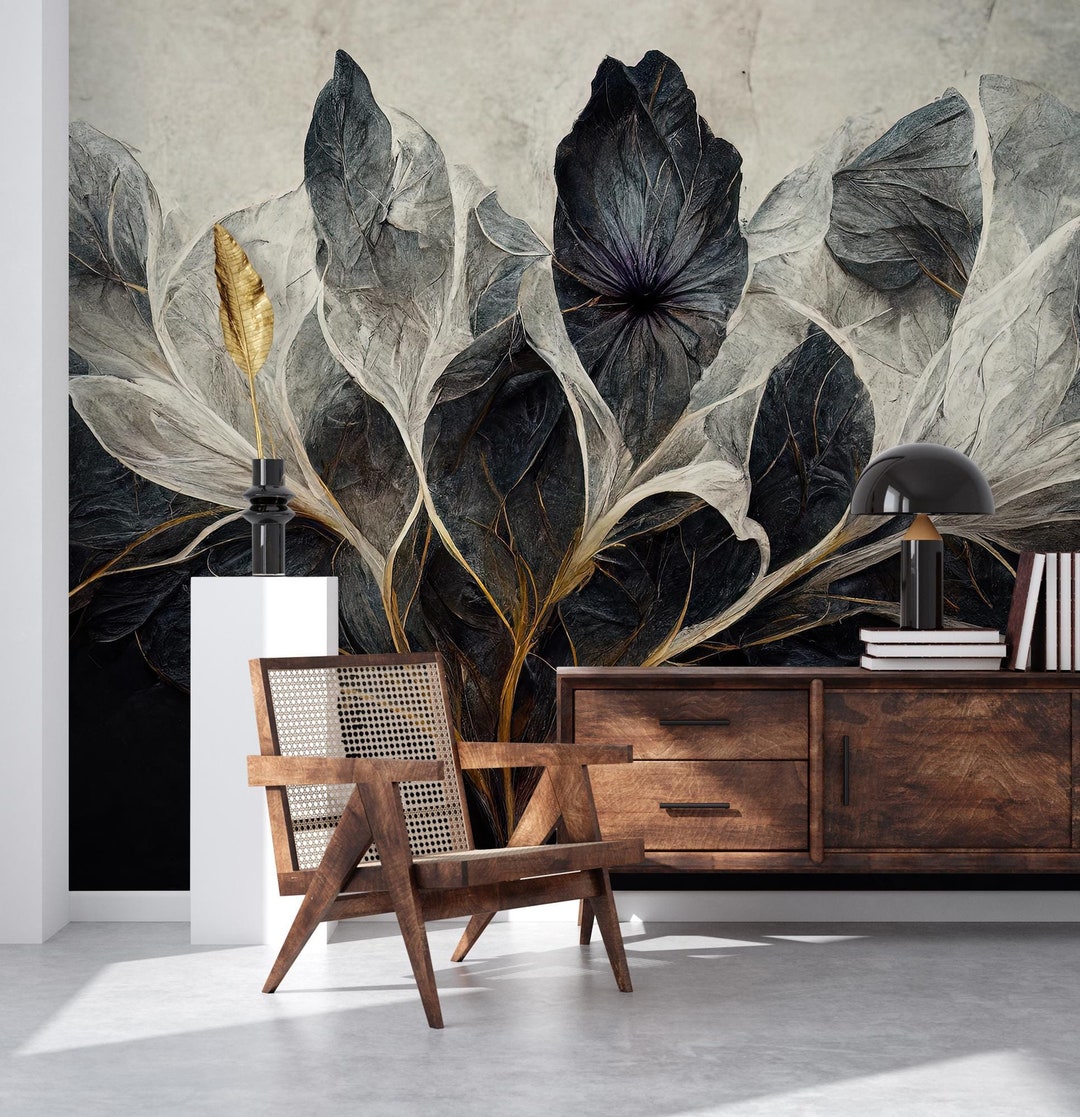 Dark Leaf Wallpaper, Abstract Botanical | Home Decor | Home Renovation ...