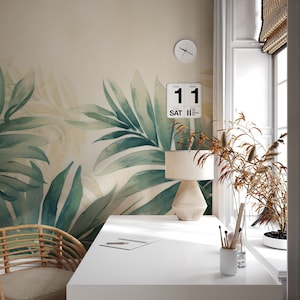 Modern tropical leaf wallpaper | Wall Decor | Home Renovation | Wall Art | Peel and Stick Or Non Self-Adhesive Vinyl Wallpaper