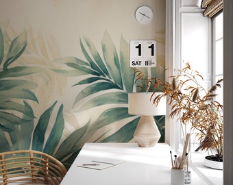 Modern tropical leaf wallpaper | Wall Decor | Home Renovation | Wall Art | Peel and Stick Or Non Self-Adhesive Vinyl Wallpaper